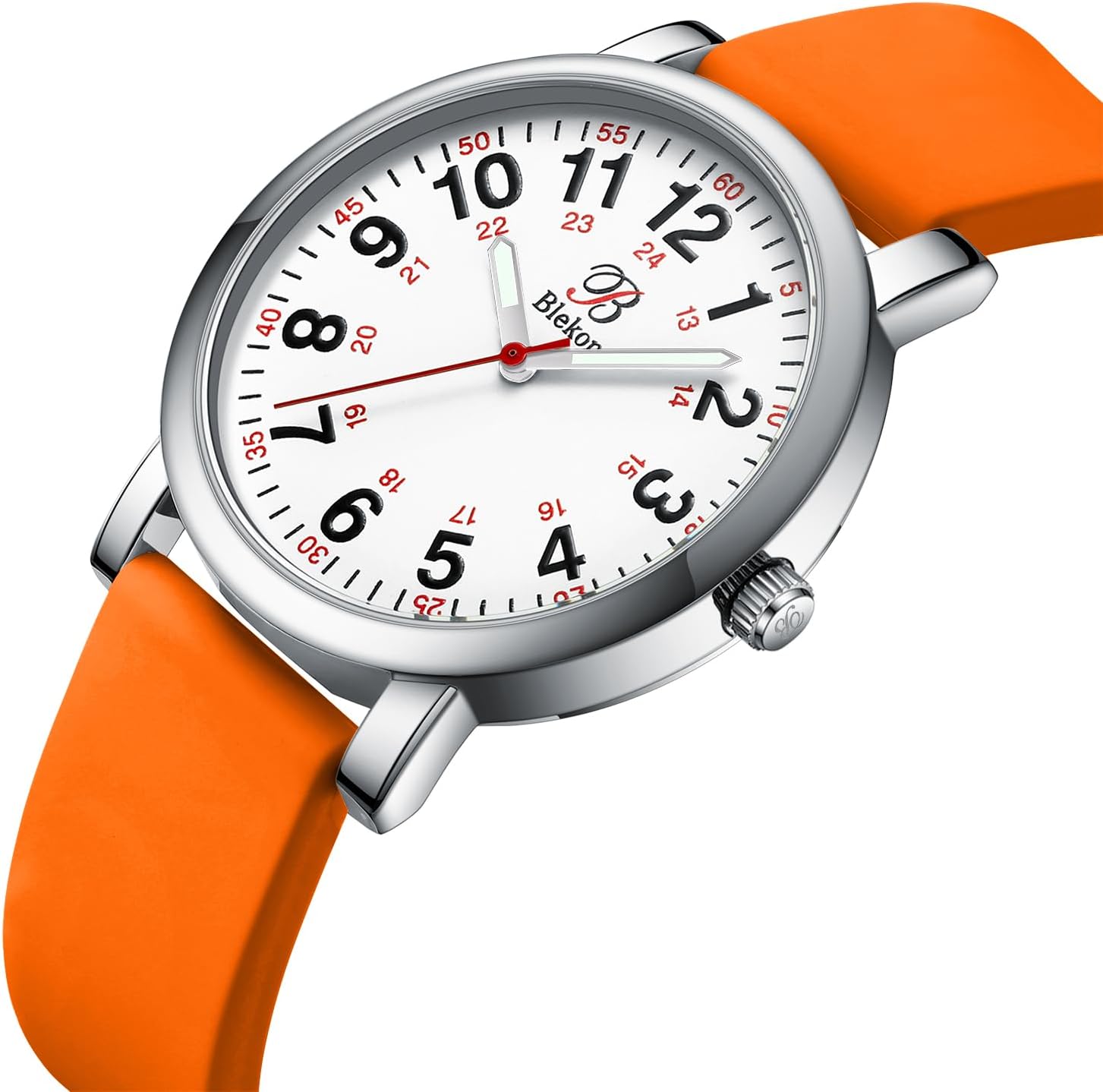 Blekon Original Nurse Watch with Second Hand – Nursing Student Essentials Work Watches for Women, Clip-On Analog Wristwatch for Nurses & Medical Students with Sweeping Secondhand (White/Orange)