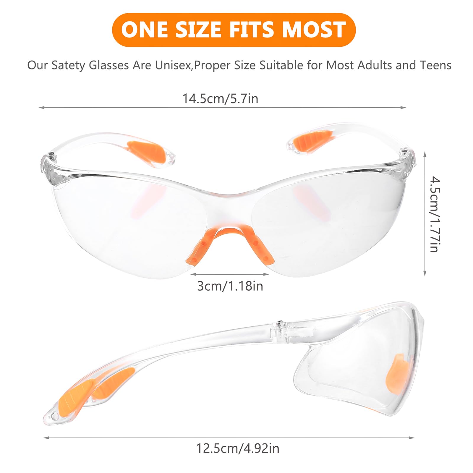 10 Stück Schutzbrille Arbeitsschutzbrillen, Transparent Sicherheitsbrillen Arbeitsschutzbrille mit Gummieinsatz Augenschutzbrille für Schießsport Herren Damen (Orange)