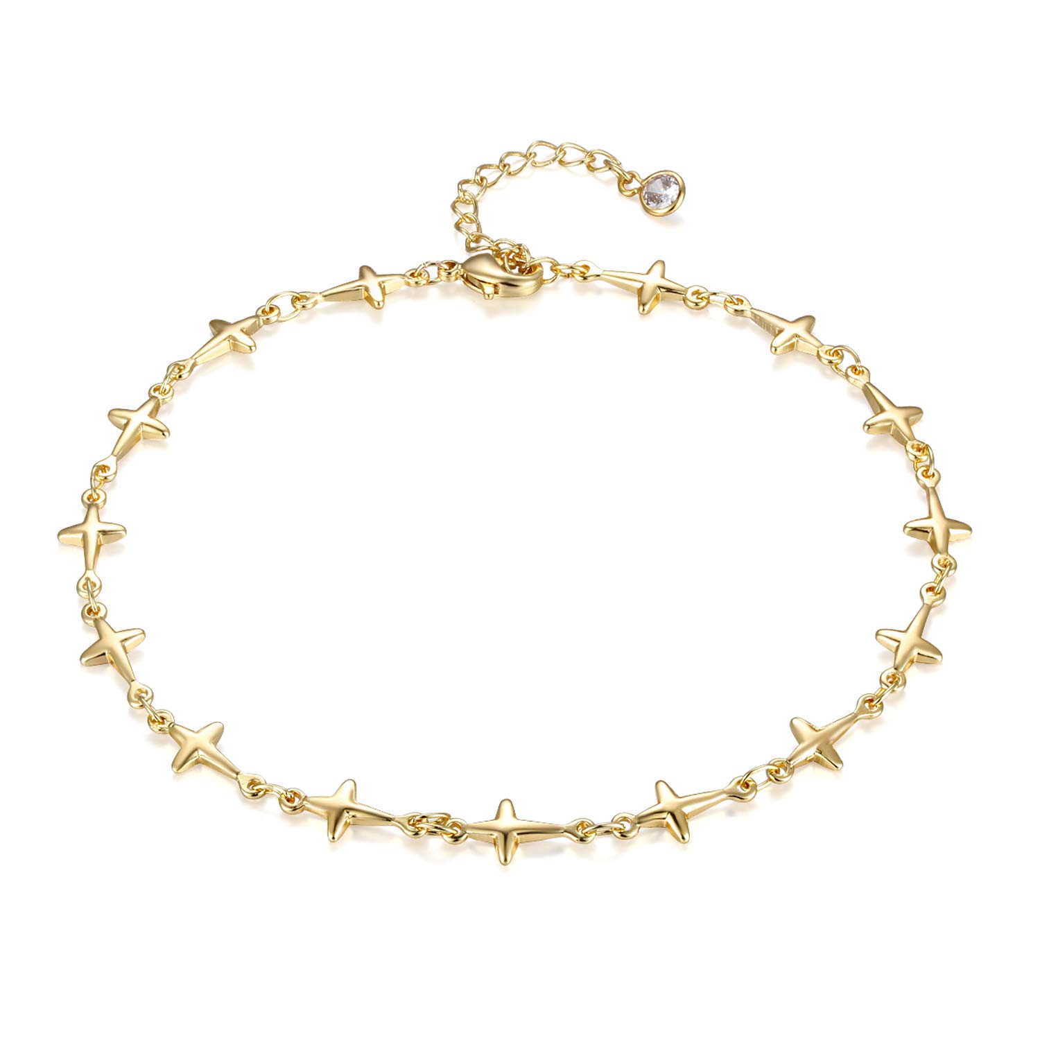 Gold Anklets for Women 14K Gold Plated Boho Beach Chain Anklet Daint Beaded Ankle Bracelet Adjustable Chain Anklet Foot Jewelry