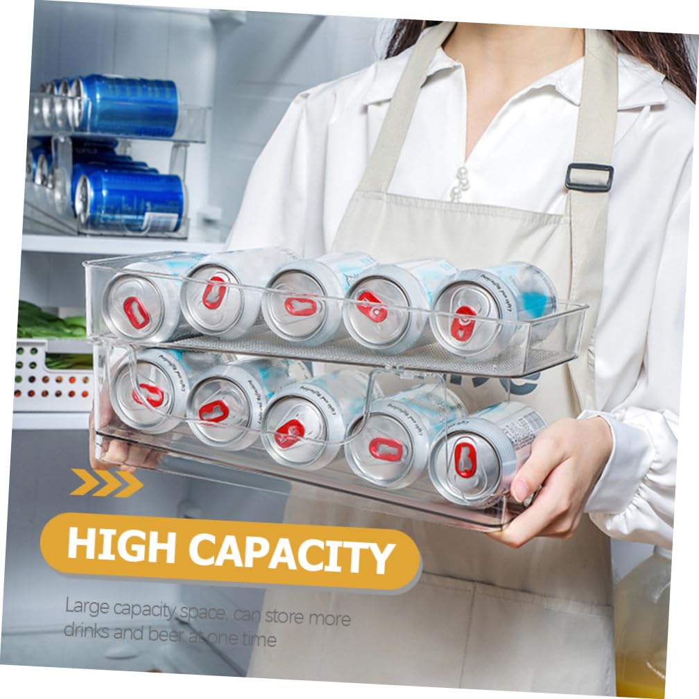 Organizador de Latas para Nevera, Doble Capa, Diseño Transparente Pet, Sistema de Rodadura para Refrescos y Bebidas, Adecuado para Refrigerador y Cocina