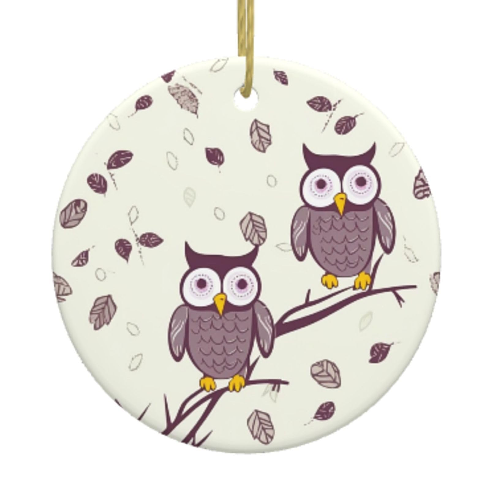 Ceramic Christmas Tree Hanging Ornaments with Gold Ropes Christmas Tree Decorations Round Ceramic Owl Tree Branches Pendant Keepsake Decorations for Holiday Xmas Gift Ideas