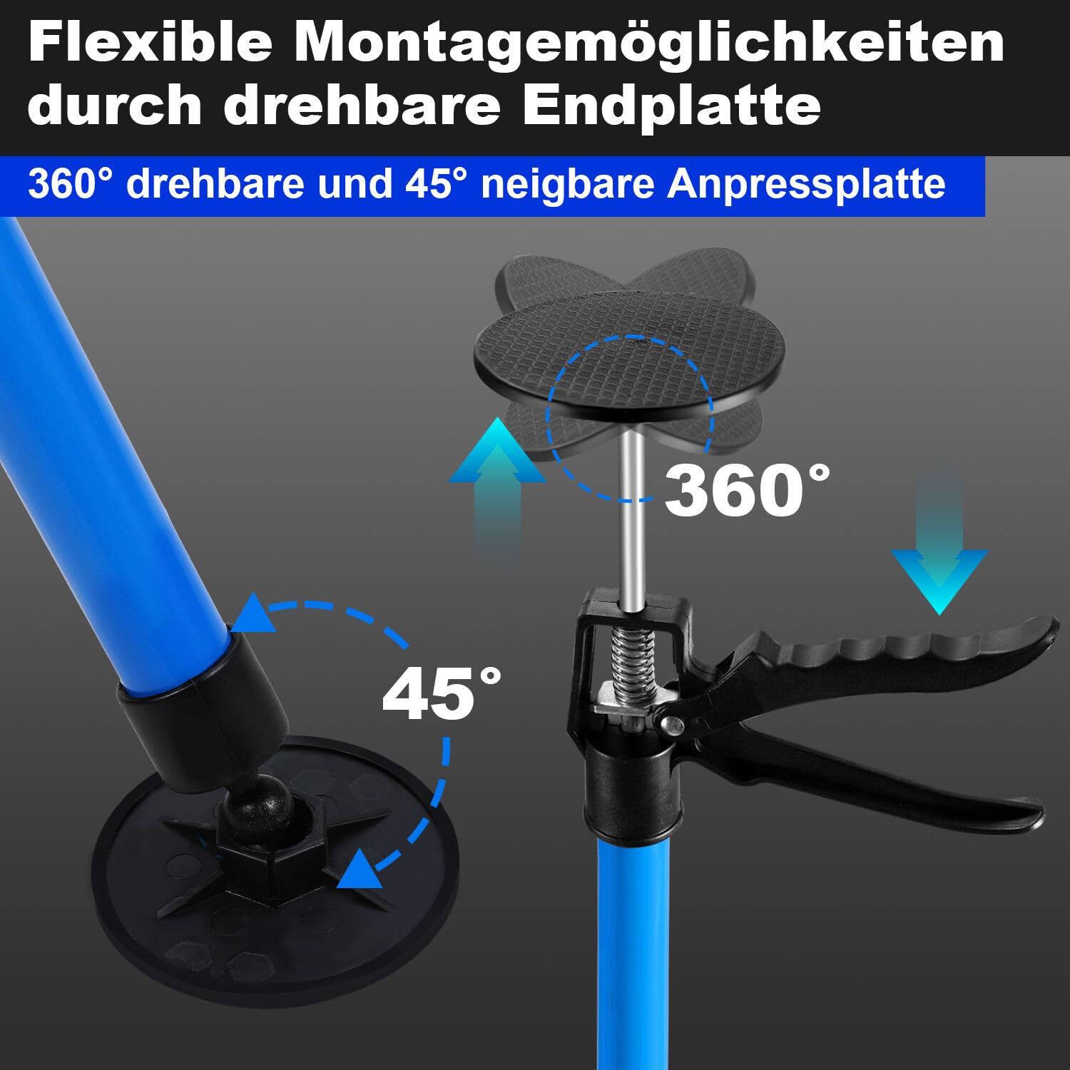 Lot de 2 supports de plafond, supports de montage, barre de stut professionnelle, plage télescopique : 115 cm à 290 cm, capacité de charge 50 kg, bleu (convient pour cric, murs, armoires