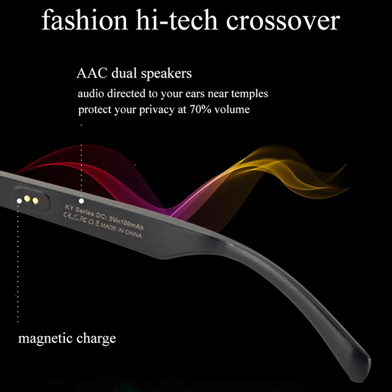 Forrader Smart Bril, Bluetooth-Audio Zonnebril Blauw Licht Slimme Muziekbril met Bluetooth, Auto Aan/Uit Smartglasses Ingebouwde Microfoon & Luidsprekers (Vierkante Frame Zonnebril