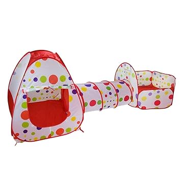 Toyshine 3-in-1 Foldable Tunnel Ball Pool Outdoor theme tent house, (Balls not Included, Multicolour) for kids