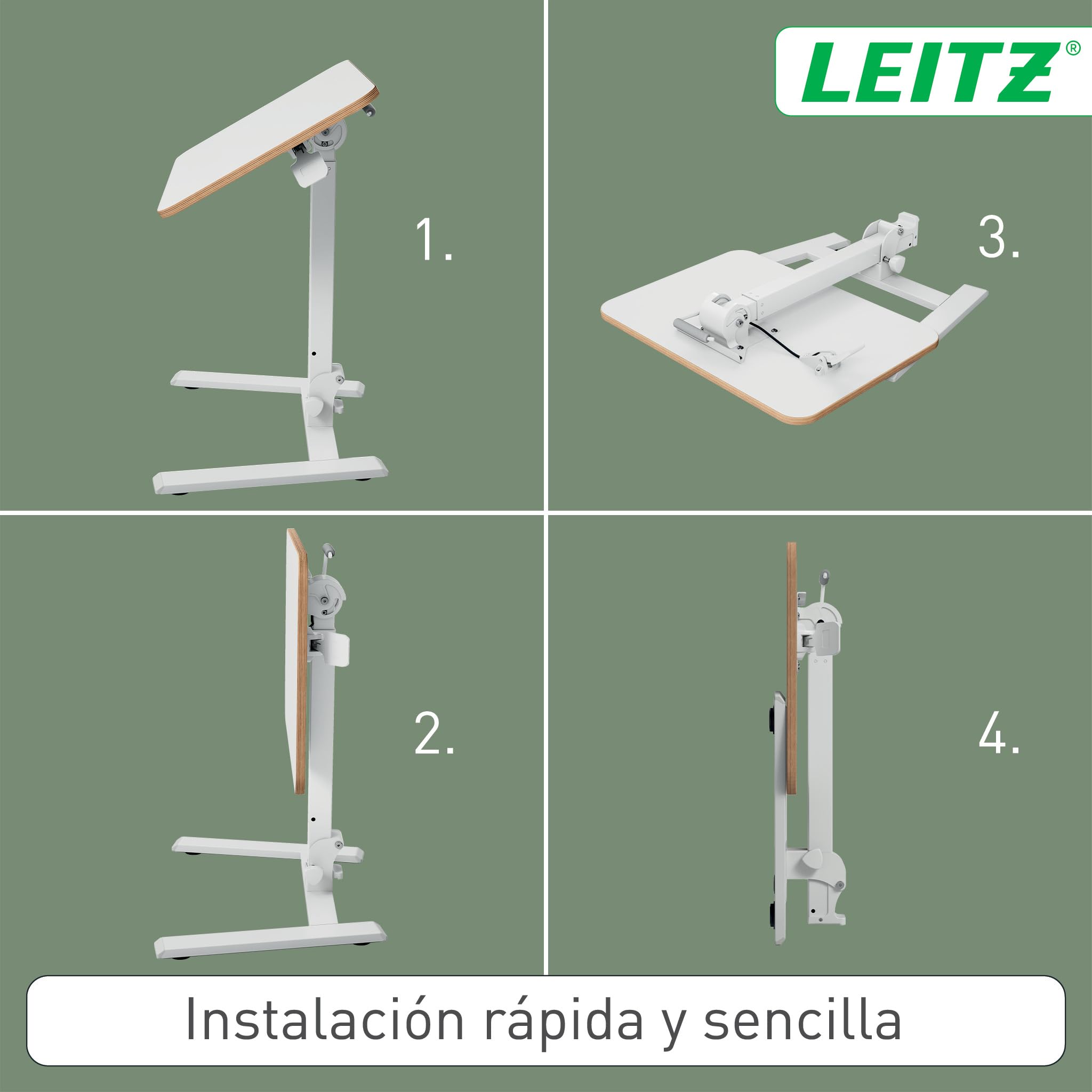 Leitz Ergo Escritorio Compacto Plegable para Trabajar Sentado o de Pie – Mesa Portátil con Asa, pensado para Ordenador Portátil, Soporta hasta 20 kg, 65x46 cm, Blanca, 65880001