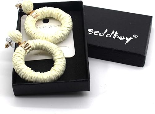 Miniatura 4 de Aretes de rafia para mujer, aretes bohemios, hechos a mano, trenzados, aretes colgantes