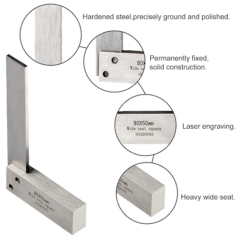Machinist Square Set Engineer 90 Right Angle Precision Ground Hardened Steel Angle Ruler 80x50mm