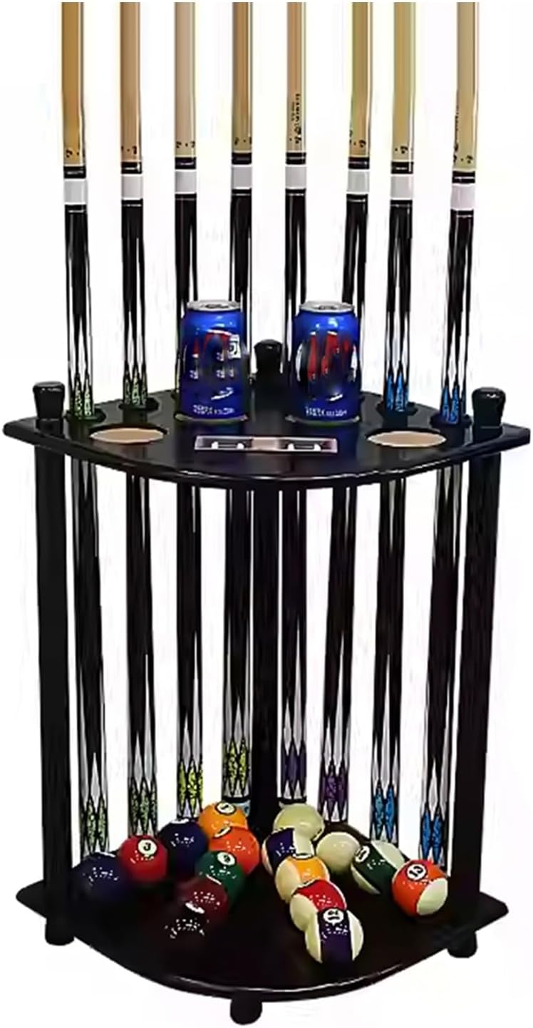 Freestanding Billiards Storage Rack,Solid Wood Floor Standing Pool Cue Holder,Ball Storage,for 8 Cues Sticks Storage(Color1)