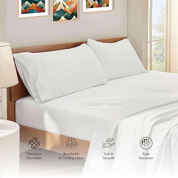 Split King Sheets Sets for Adjustable Bed, 5 Piece Bedding Set, Ultra Soft & Wrinkle Free, Fits Between 12 to 16 Deep Mattress, Easy Care Brushed Microfiber, White