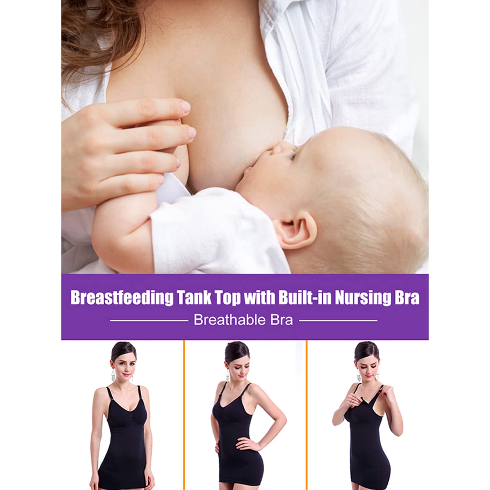 Canotta da Allattamento in Cotone, Canotta Sottile per Allattamento con Reggiseno Integrato per maternità(XXL-Nero)