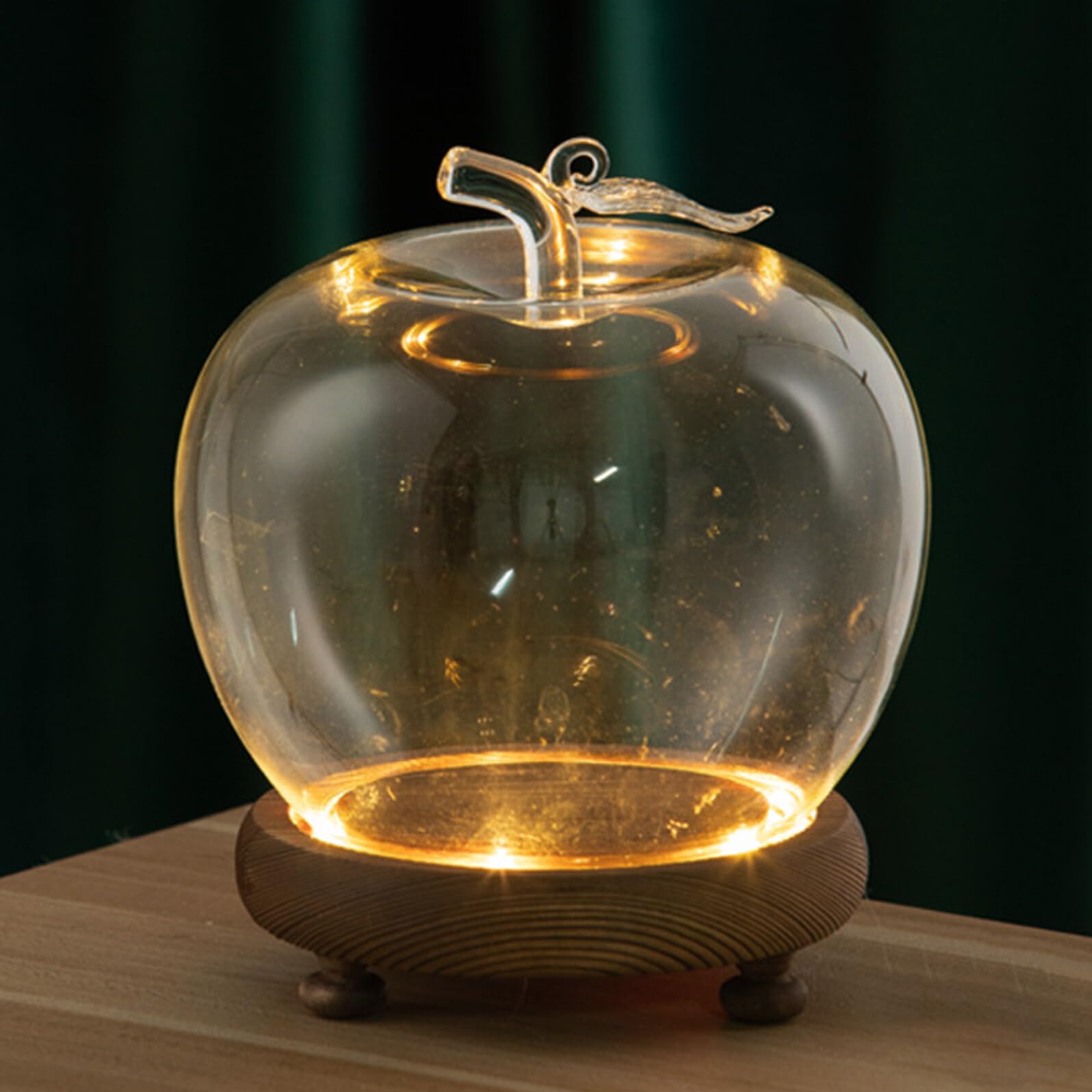 CLISPEED Lot de 2 dômes en verre avec base, artisanat artistique et base en bois éclairé, éclairage d'ambiance chaud, décoration de maison, bureau, vitrine décorative pour travaux manuels