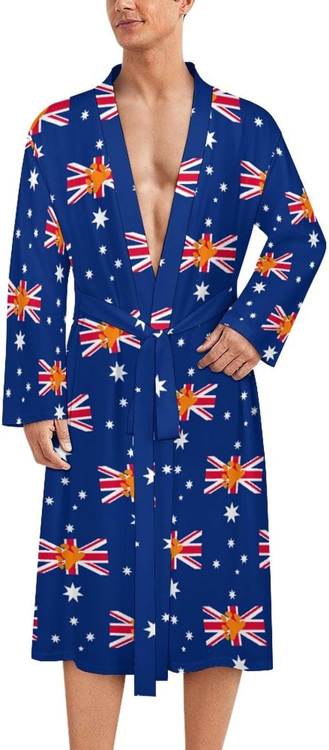 Bear Proud Flag of Australia Mens Robe Long Bathrobe for Women Bath Robes Lightweight Soft Printed Sleepwear