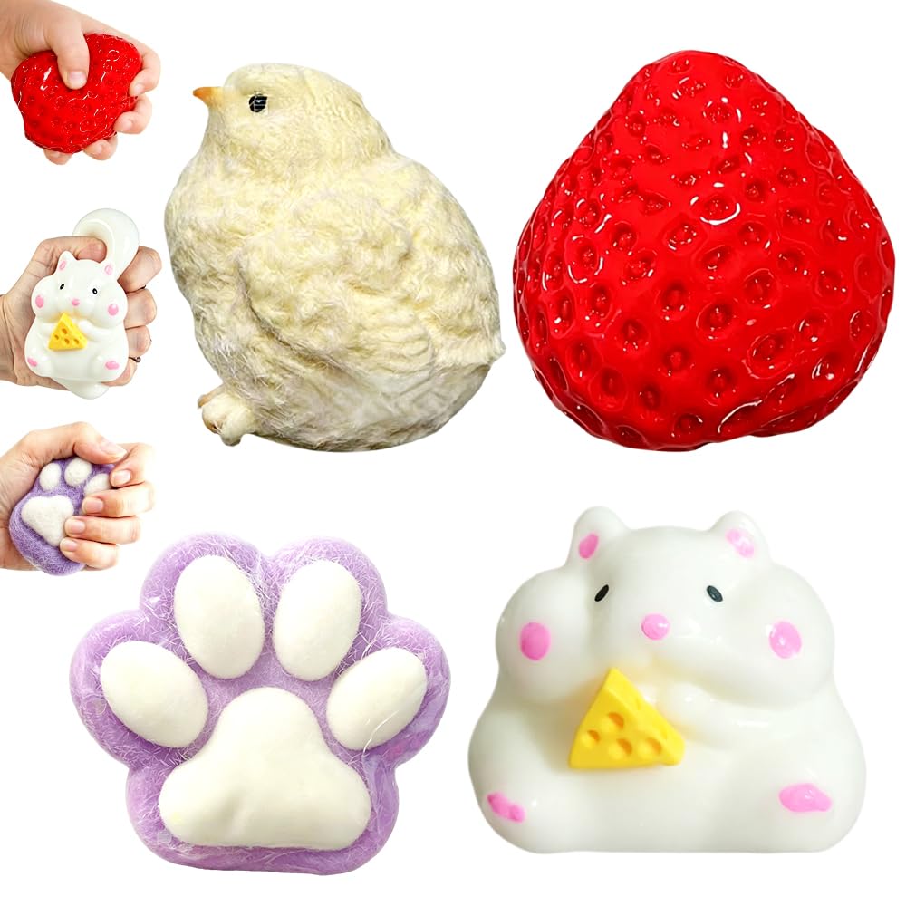 VorPrillynt Sensory Fidgets Toys, Sensory Fidgets Toys for Kids Adults, Soft Hand Squeeze Toy for Stress Anxiety Relief Desk Toy for Focus ADHD Autism Classroom Office - 4pcs