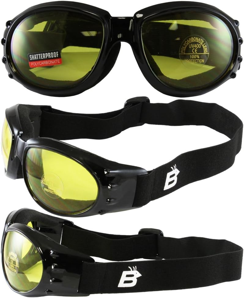 Birdz 3 Pairs of Bald Eagles Glossy Black Frame Motorcycle Goggles with Clear, Smoke and Yellow Tint Lenses - Image 4