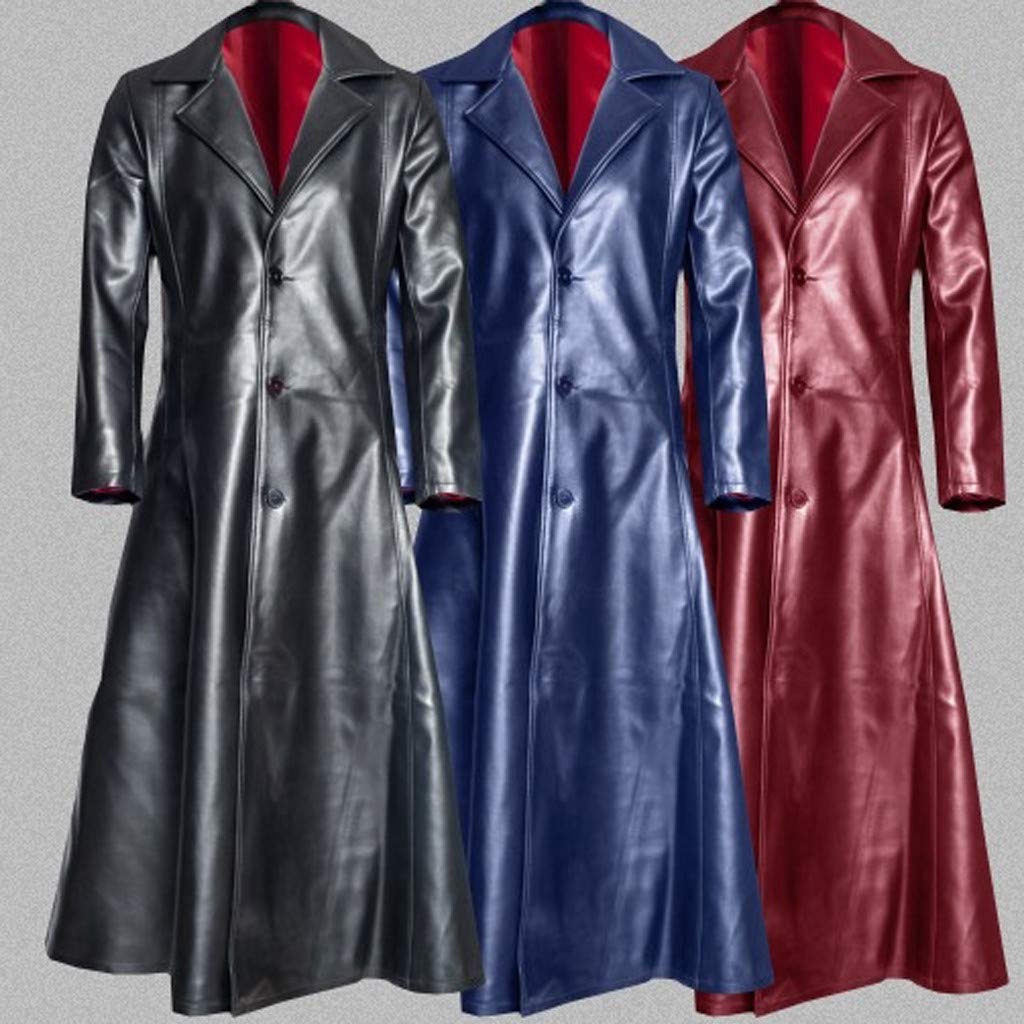 Ledermantel Herren Lang Mittelalter Zweireiher Mantel Steampunk Gothic Jacke Vintage Viktorianischen Kostüm Vampirjäger Cosplay Kostüm Trenchcoat Distressed Herrenmantel Winterjacke Große Größe
