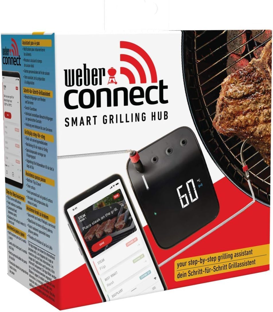 Weber Connect Smart Grilling Hub, termómetro inteligente con Bluetooth y WLAN, control en el dispositivo o mediante la aplicación, instrucciones paso a paso y recetas, hasta 4 sondas - Negro (3202)