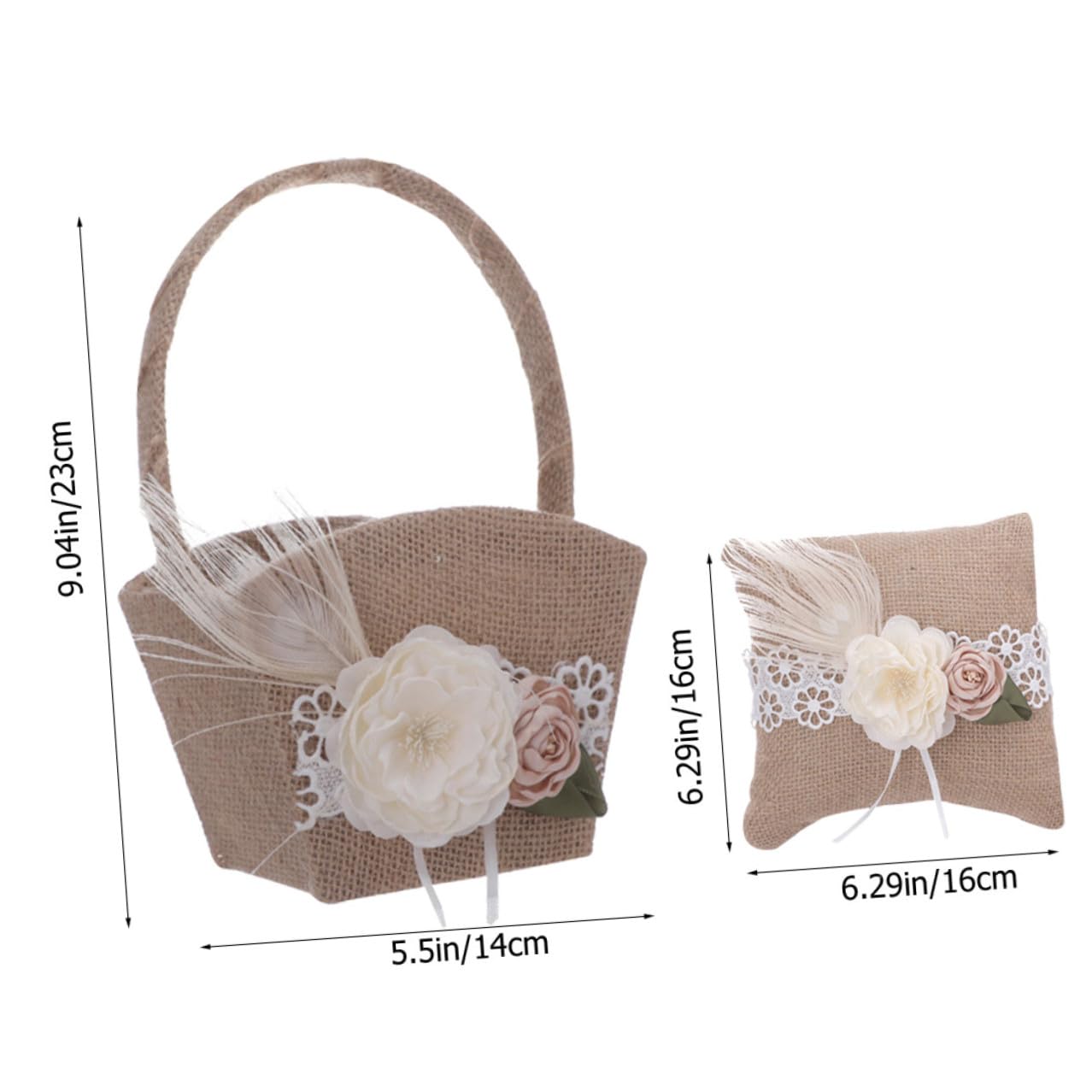 CLISPEED Ringkissen Blumenkorb Satz aus Leinen für Hochzeiten mit Künstlichen Blumen Robust und Dekorativ für Blumenmädchen bei Trauungen