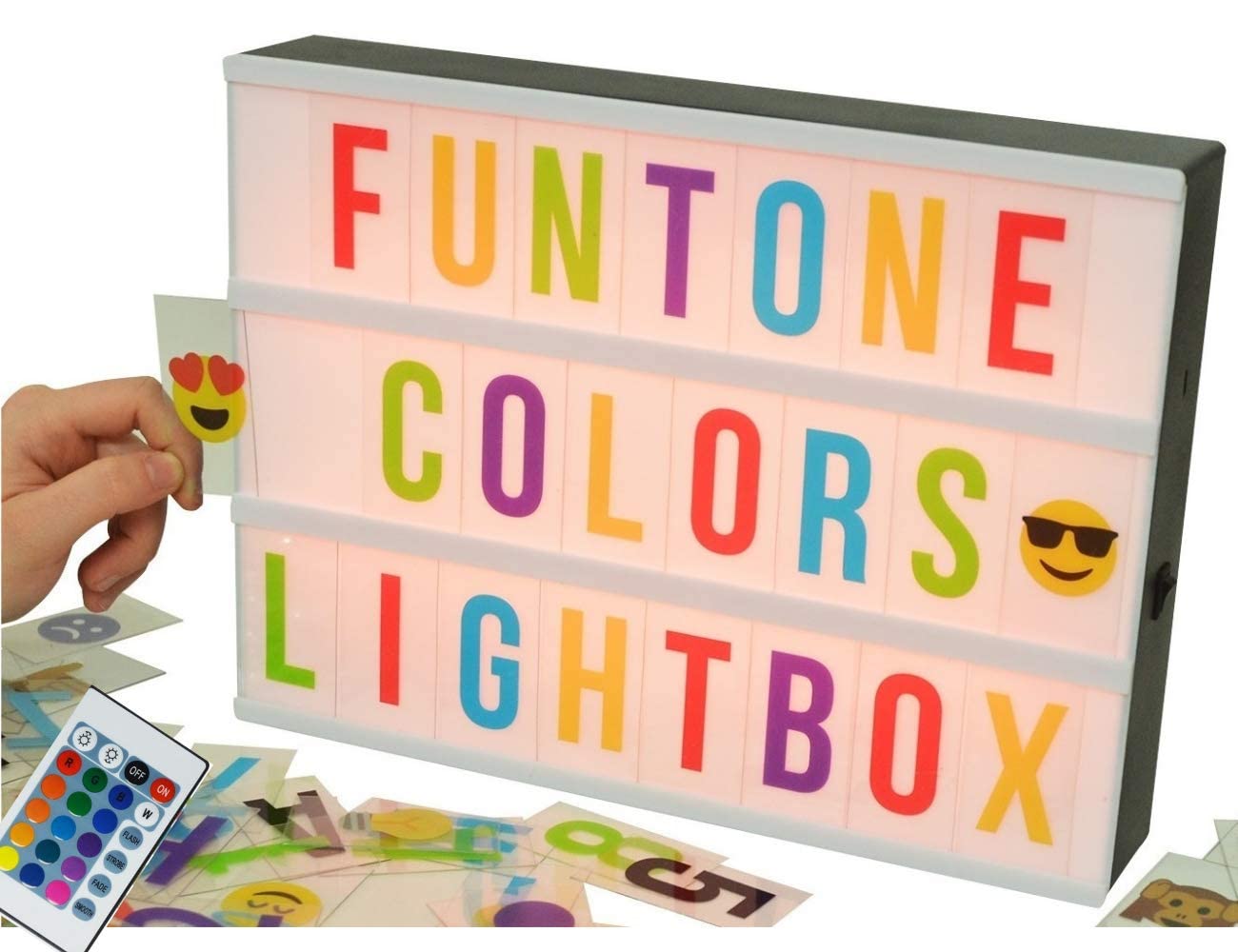 Awestuffs Cinema Light Box Super Perfect DIY Color Changing LED Cinematic Light Up Box with Decorative 96 Letters Numbers Symbols (XL) (Colour Letters) (16 Colors with Remote)