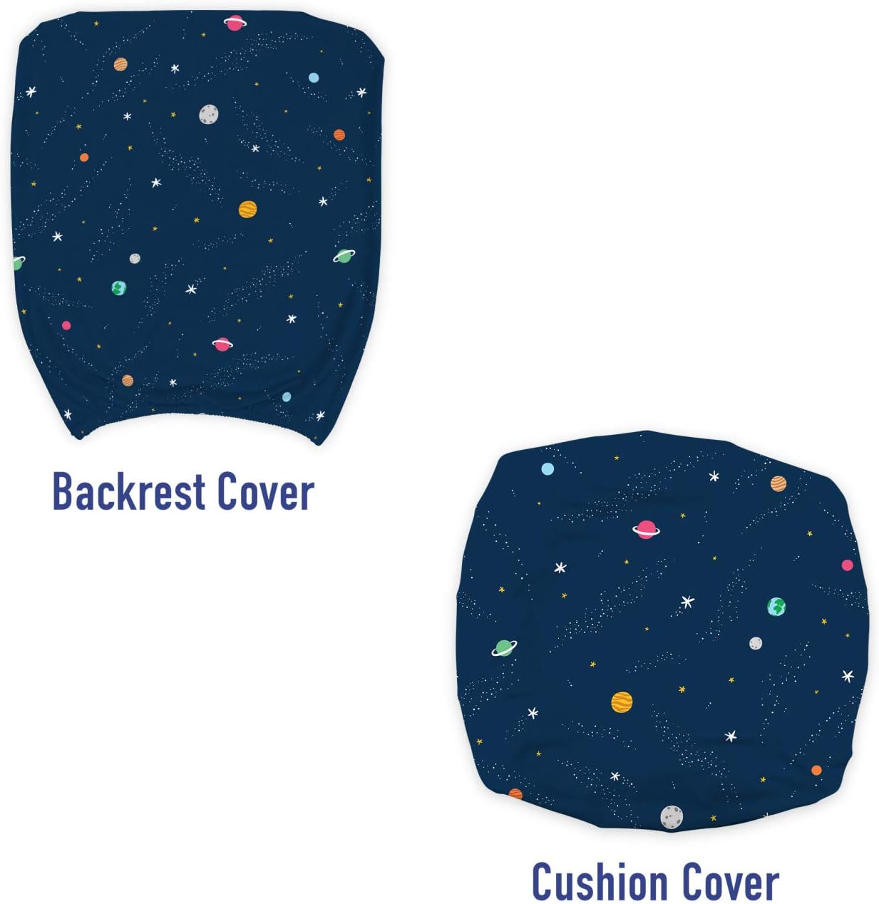 Lunarable Outer Space Office Chair Slipcover, Solar System Themed Cartoon Planets Hand Drawn Science Fiction Final Frontier, Protective Stretch Decorative Fabric Cover, Standard Size, Navy Yellow