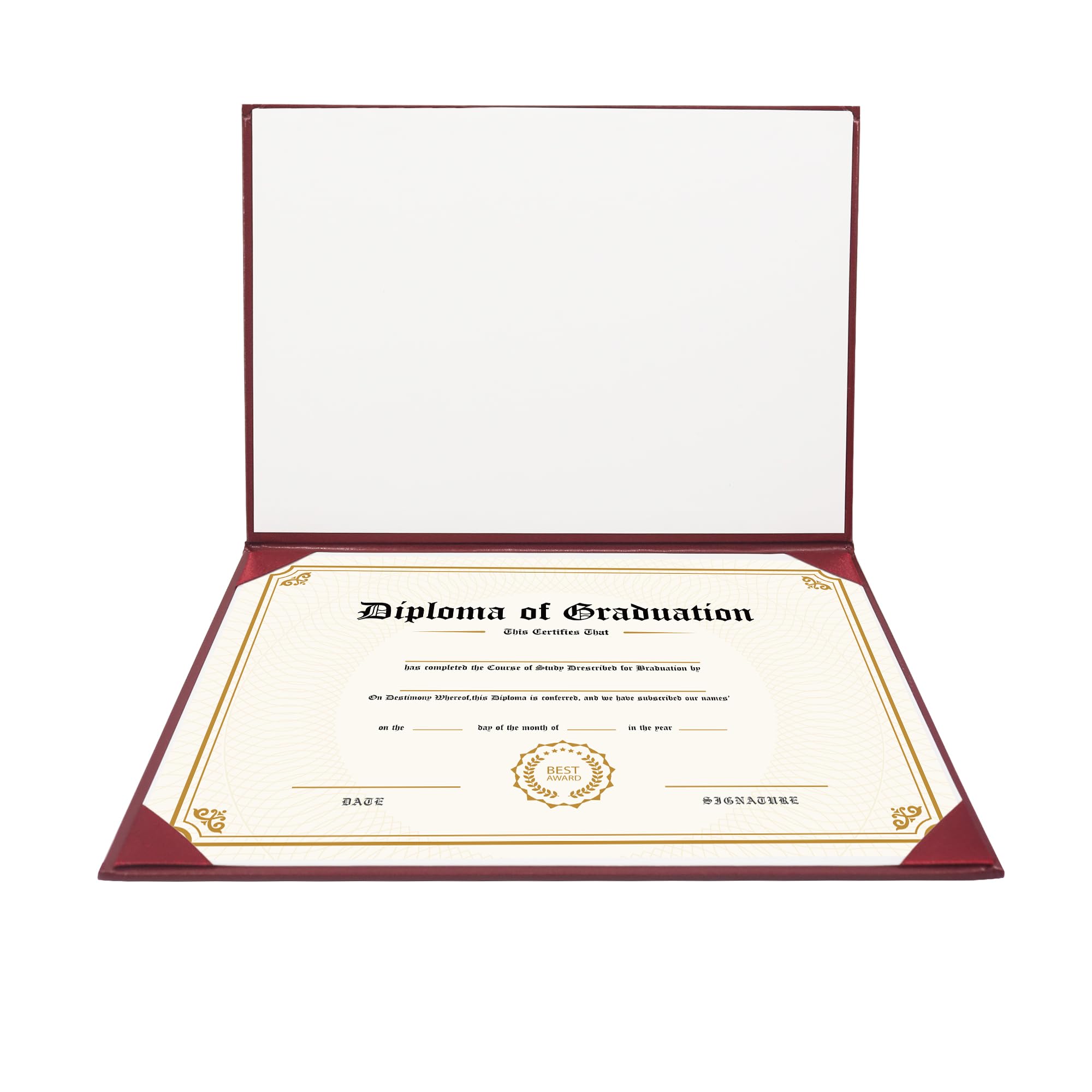 GraduationMall Okładka na dyplom uchwyt na certyfikat ze złotą folią do papieru A4 Award Classic Smooth Bordowy