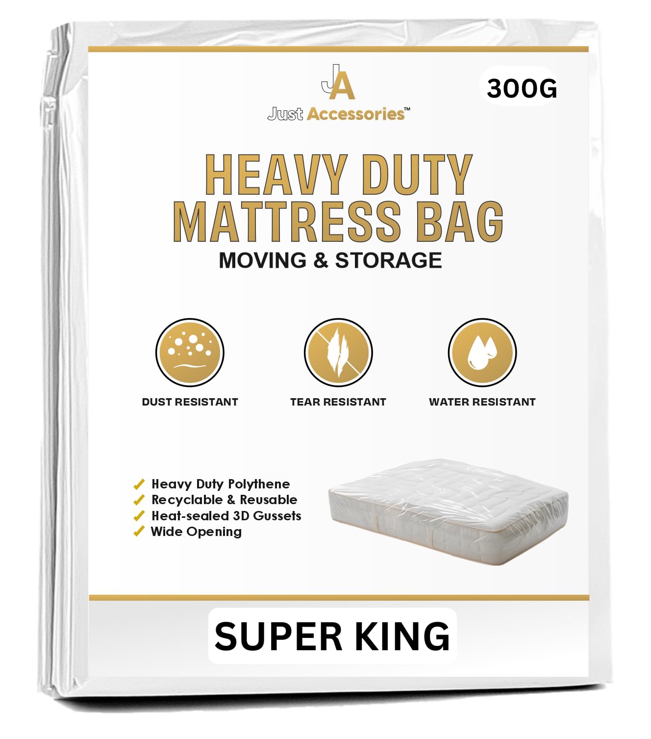 Just Accessories 6ft Mattress bag Heavy Duty Professional Quality Removal & Storage Bags
