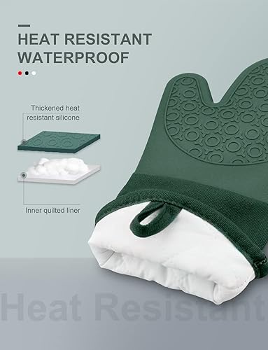 Miniatura 9 de sungwoo Guantes de horno de silicona extralargos, resistentes al calor, con forro acolchado, agarre texturizado antideslizante, perfectos para