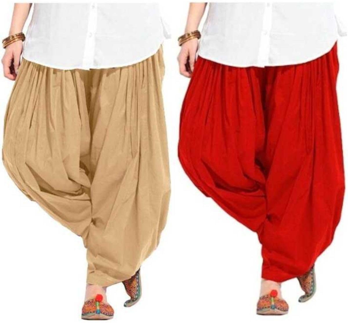 S R ENTERPRISES SALWAR COTTON PATIALA SALWAR PACK OF 2 Beige-Red
