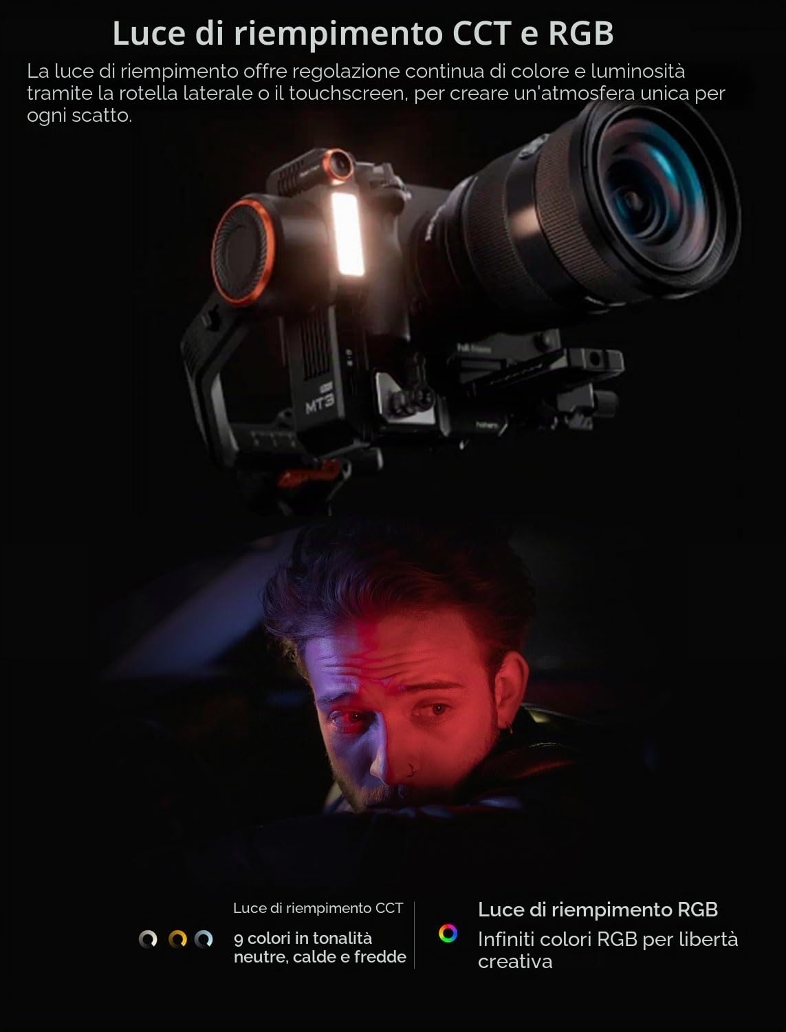 hohem iSteady MT3 PRO Stabilizzatore fotocamera per Canon Sony Panasonic Nikon Fujifilm GoPro Smartphone, Carico Utile di 5,51 LBS, Gimbal con tracciamento AI, Telecomando Rimovibile