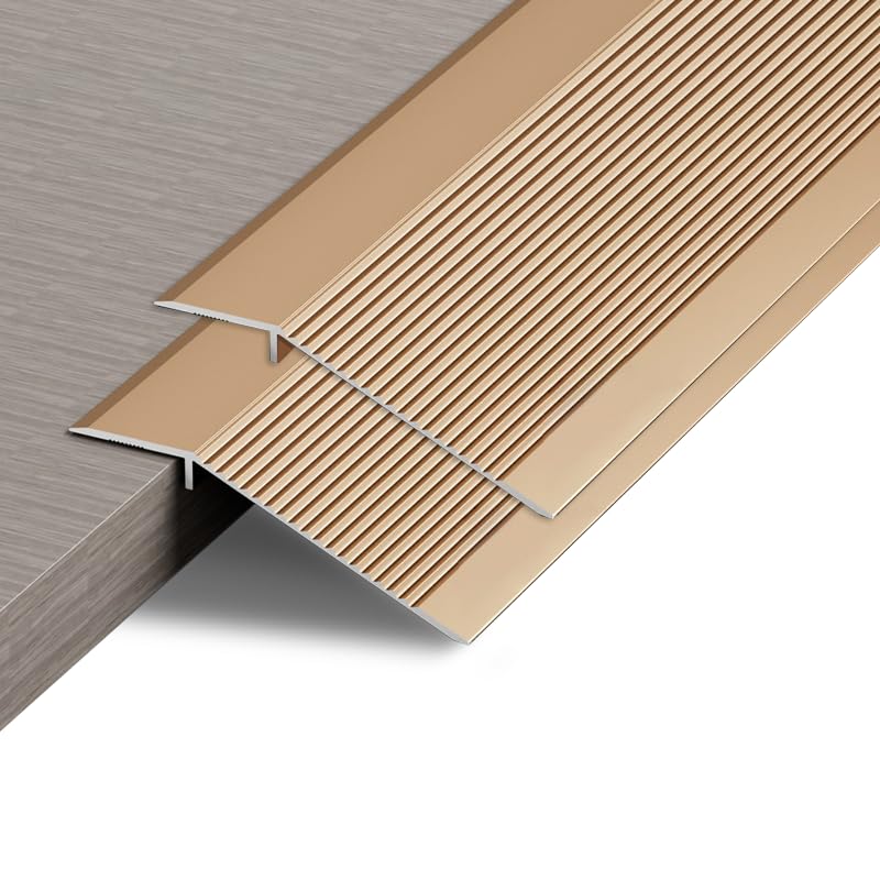 2 Pack Aluminum Floor Transition Strip Door Bar,Metal Floor Bar for Doorways Threshold Ramp Tile Laminate Planks,Bridge The Height Between 10-35mm(Copper Gold,0.9m × 10cm)