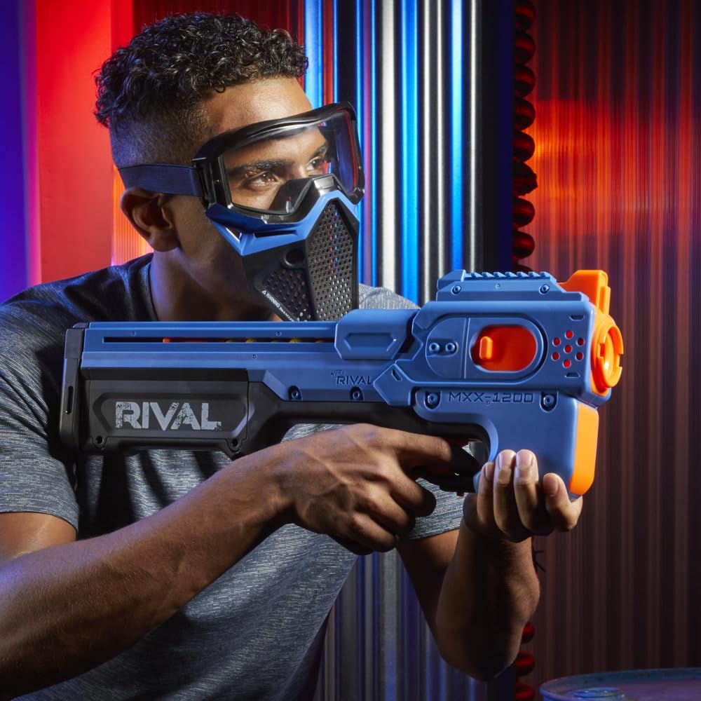Nerf Rival Charger MXX-1200 Motorized Blaster - 12-Round Capacity, 100 FPS Velocity - Includes 24 Official Rival Rounds - Team Blue