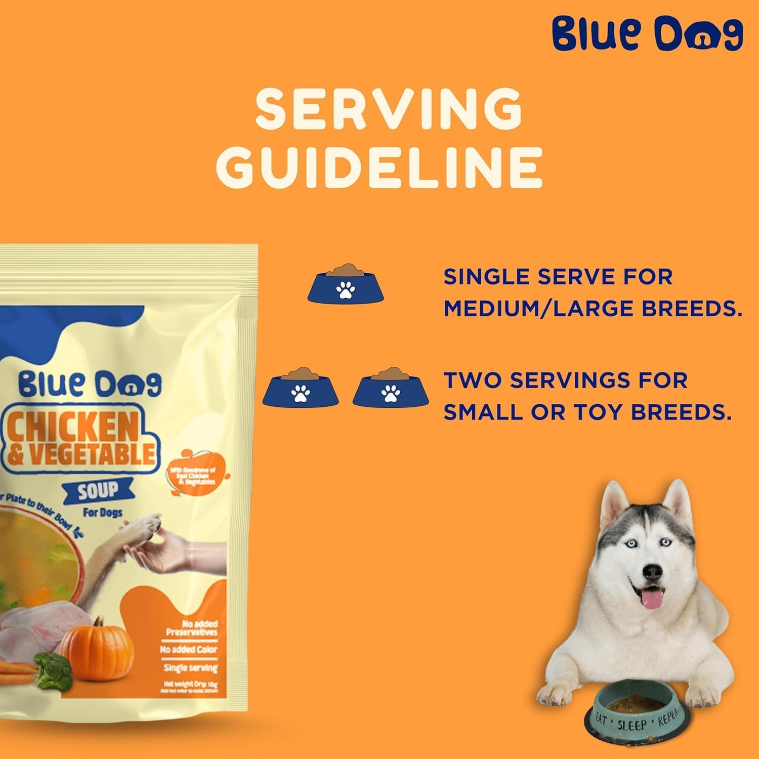 BLUE DOG Chicken and Vegetable Soup |Dog Food | Instant Mix for Dogs | Easy to Digest |Human-Grade Ingredients| No preservatives,No Added Colours, No Artificial Flavours | DogsTreats Pack of 4 18g 4