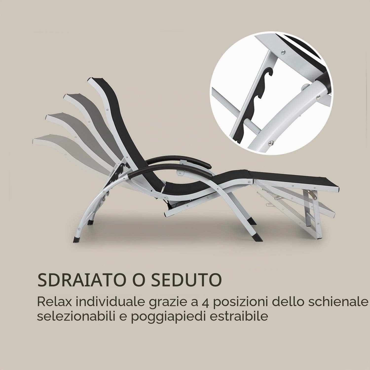 blumfeldt Sunnyvale - Sedia a Sdraio da Giardino, Lounger, Schienale con 4 Regolazioni, Poggiapiedi Pieghevole, Superficie: 174 x 51 cm, Materiale Idrorepellente, PVC/Poliestere, Nero