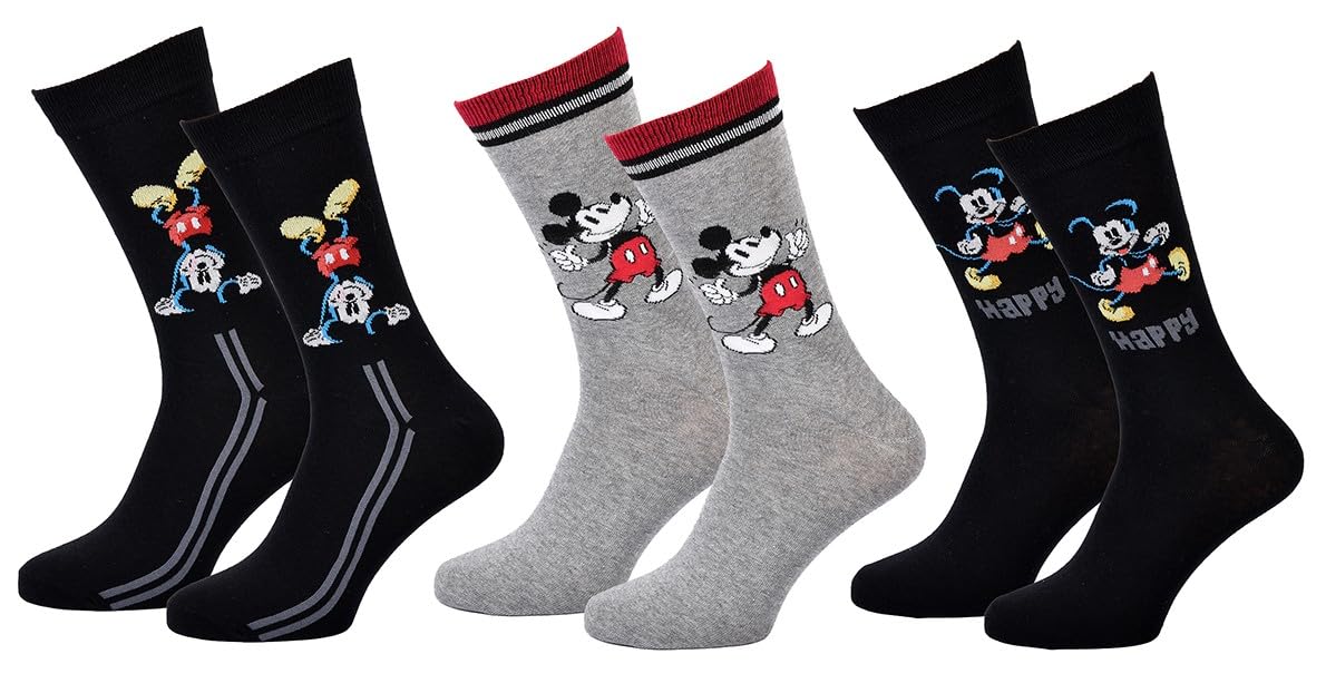 Ozabi Men's Pack 3 Pairs Mick24 Socks Pack Man Disney Mickey Mouse, 43-46