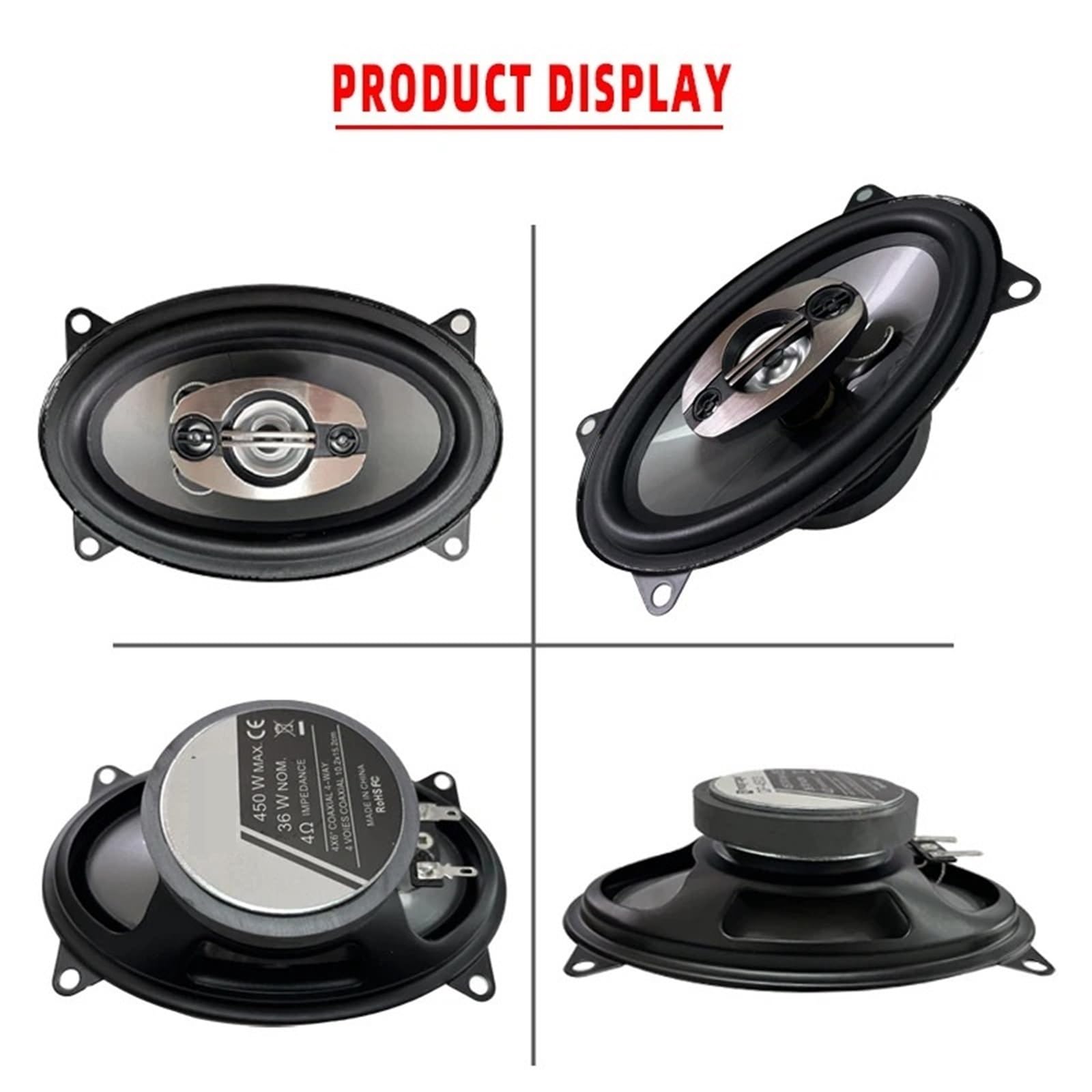 Głośniki samochodowe z głośnikiem wysokotonowym 2 szt. 225 W 4X6 cali 4-drożny samochodowy głośnik współosiowy HIFI Car Door Audio Muzyka Stereo wysokotonowy Średnio-niskotonowy Zakres częstotliwości