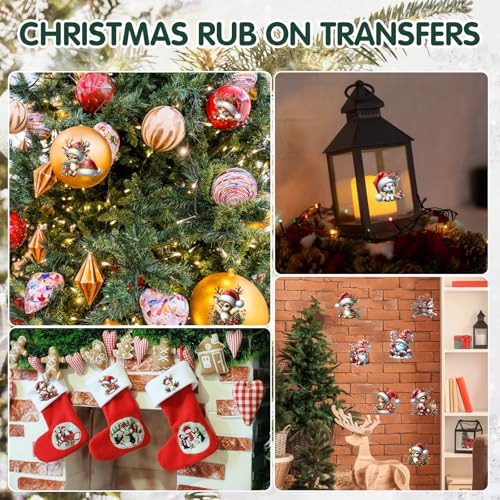 Image of ZMRU 24 Sheets Vintage Christmas Rub On Transfers for Crafts, Rub On Transfers Christmas for Wood，Furniture Decals, Glass, Porcelain, Leather, Canvas, Fabric Projects,3 * 3inch(Gnome Reindeer)
