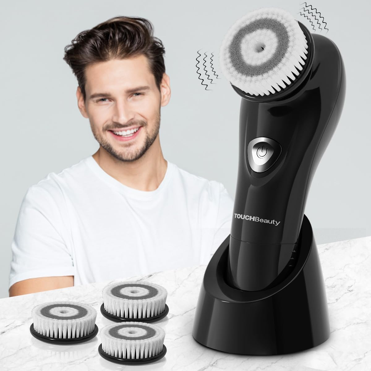 Sonic IPX6 waterdichte gezichtsreinigingsborstel draadloze gezichtsreiniger met alle huidtypen TB-1487 grijs-zwart