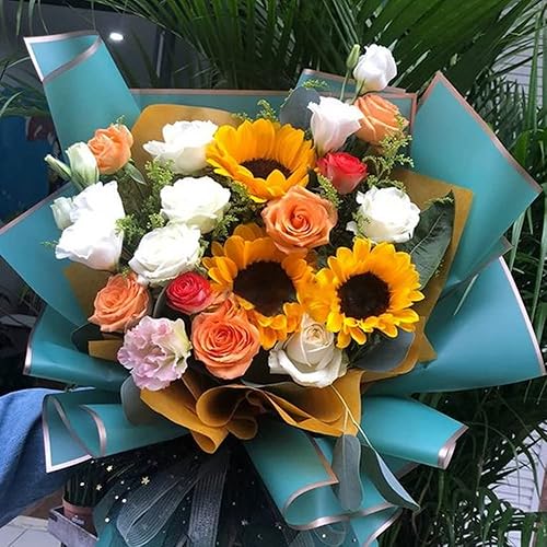 Miniatura 2 de 20 hojas de papel de regalo de flores de color puro, con borde dorado, impermeable, para el día de San Valentín, 23 x 23 pulgadas, utilizado para