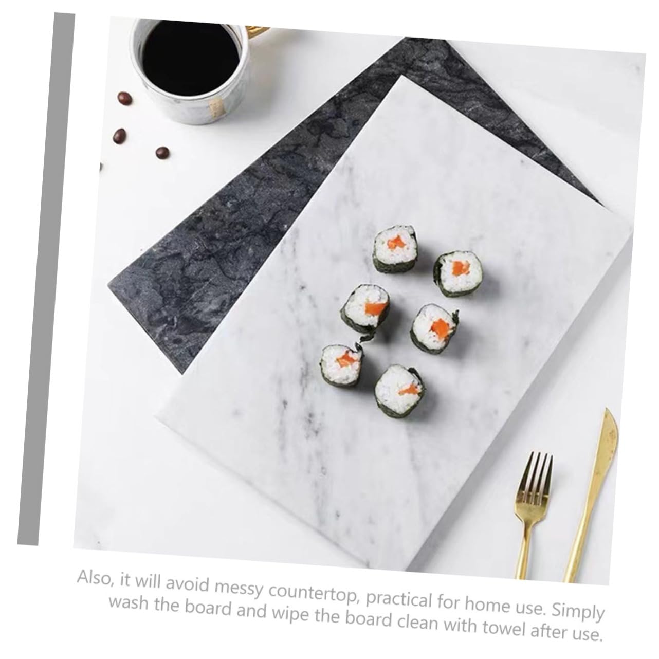 Veemoon Planche à Découper en Marbre Blanc Non Adhérente Odeur, Plateau Multifonction Cuisine et Pâtisserie, Design Nordique Élégant pour Rangement Maison