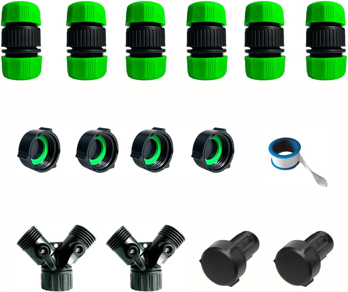 Daé Fittings for 1/2" Soaker Hose and Garden Hose, Repair Fitting Kit include Female Connector& Male Connector & Straight Connector&Two-way Valve Connectors(1/2 fittings kit).