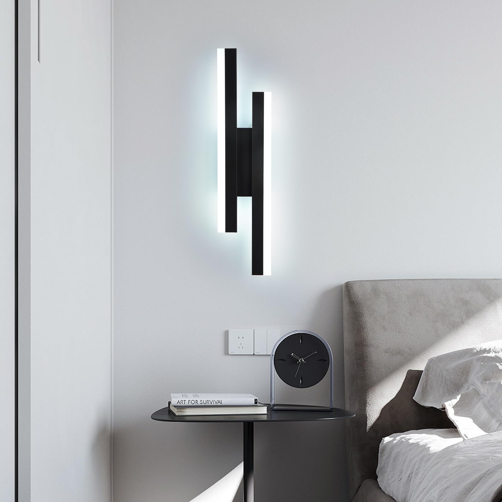 Toolight LED Wall Light Indoor, 16W 1800LM Long Wall Sconce Acrylic, 40CM Modern Black LED Lamp - Image 3