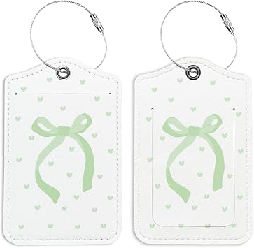 Coquette Green Bow Luggage Tags for Suitcases, Cute Bow Luggage Tags for Women, Cute Trendy Girly 2 Pack Luggage Tag for Travel, Teen Girls Gifts Suitcase Tags