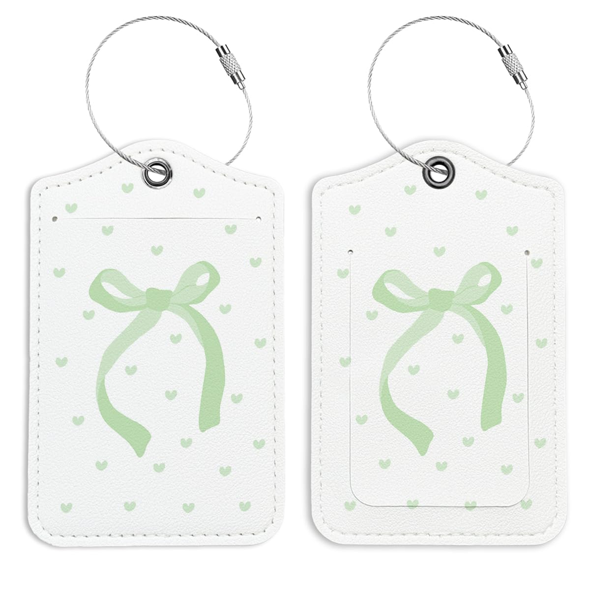 LARTSFRO Coquette Green Bow Luggage Tags for Suitcases, Cute Bow Luggage Tags for Women, Cute Trendy Girly 2 Pack Luggage Tag for Travel, Teen Girls