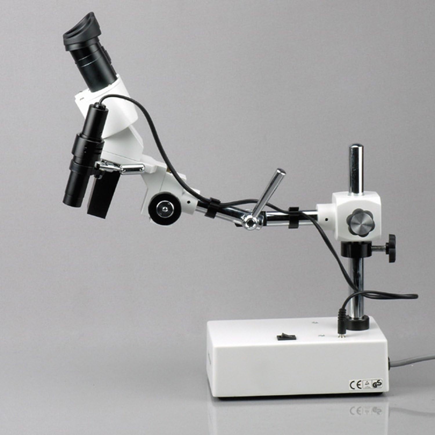 AmScope SE420 Stereo Microscope side view with boom arm extended
