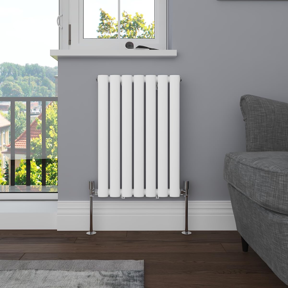 NRG 600x413 Oval Column Radiator Central Heating Single Panel Gloss White