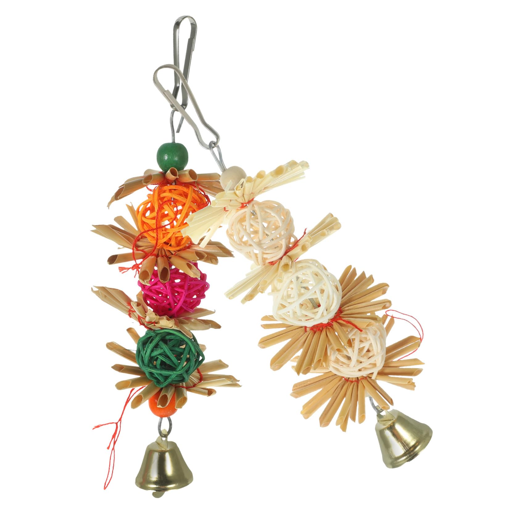 ORFOFE Jouet à Mordre pour Perroquet Et Oiseaux, Balle Suspendue en Rotin Naturel, Lot De 2 Pièces Coloré Et Naturel, Jeu Interactif Suspendu pour Petits Perroquets