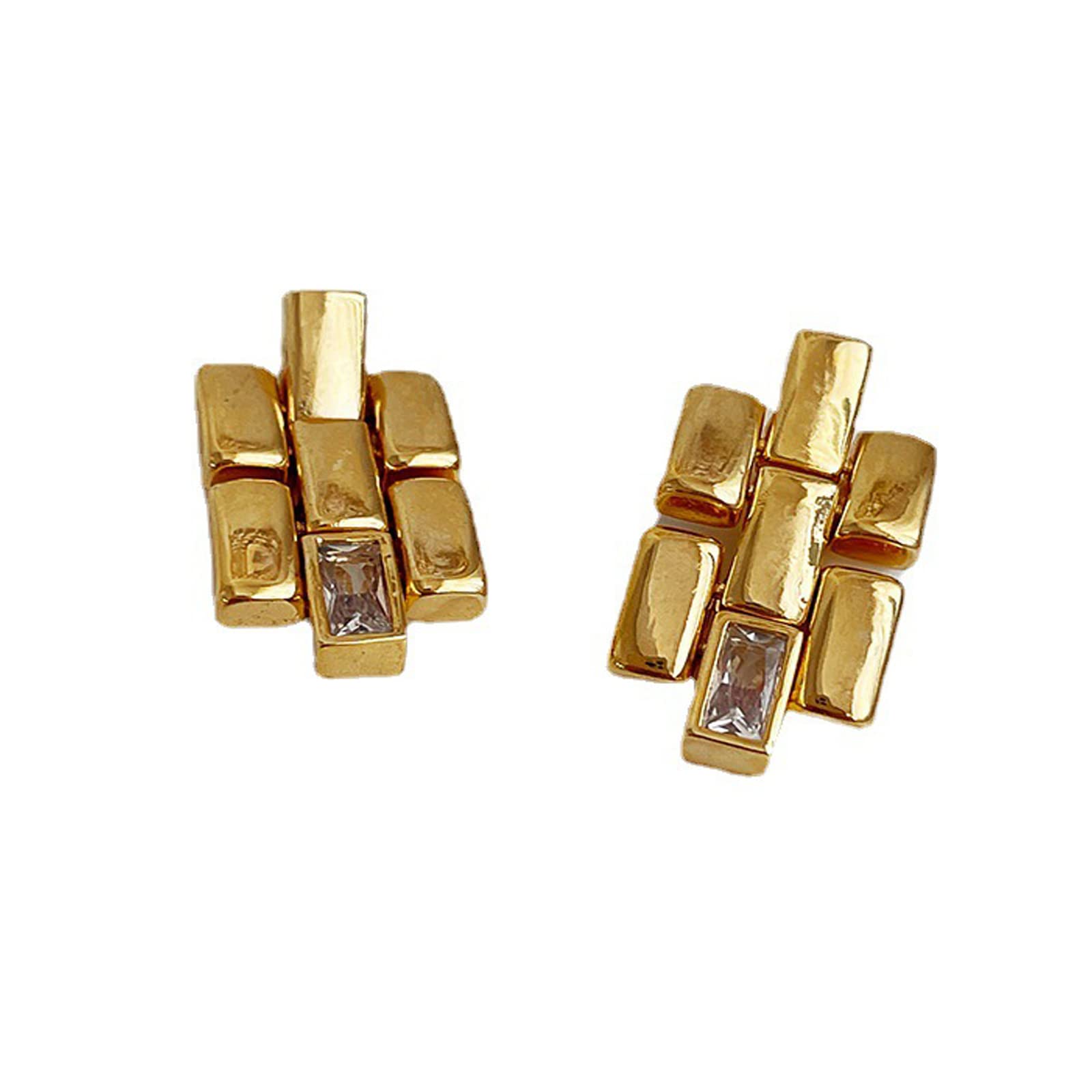 Boucles d'oreilles zircon et métal brillant au design fluide de haute qualité
