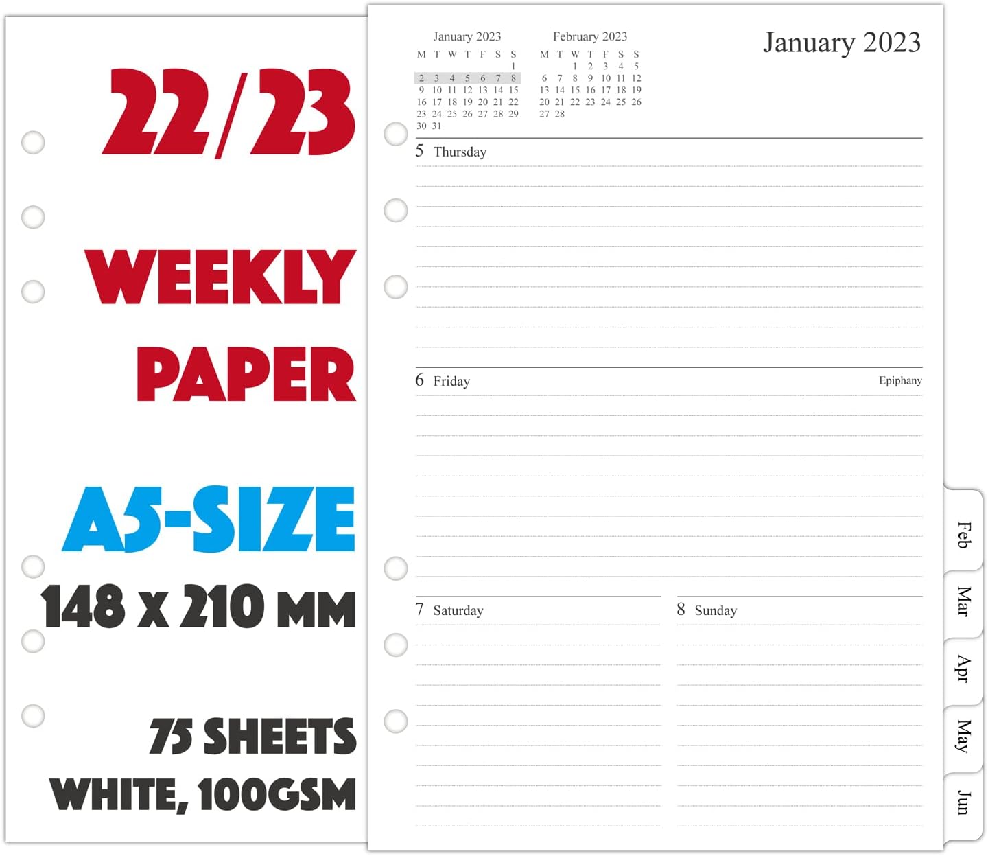 Buy 2022 2023 Middle Year Weekly Diary Refill A5 Size for Filofax, Two