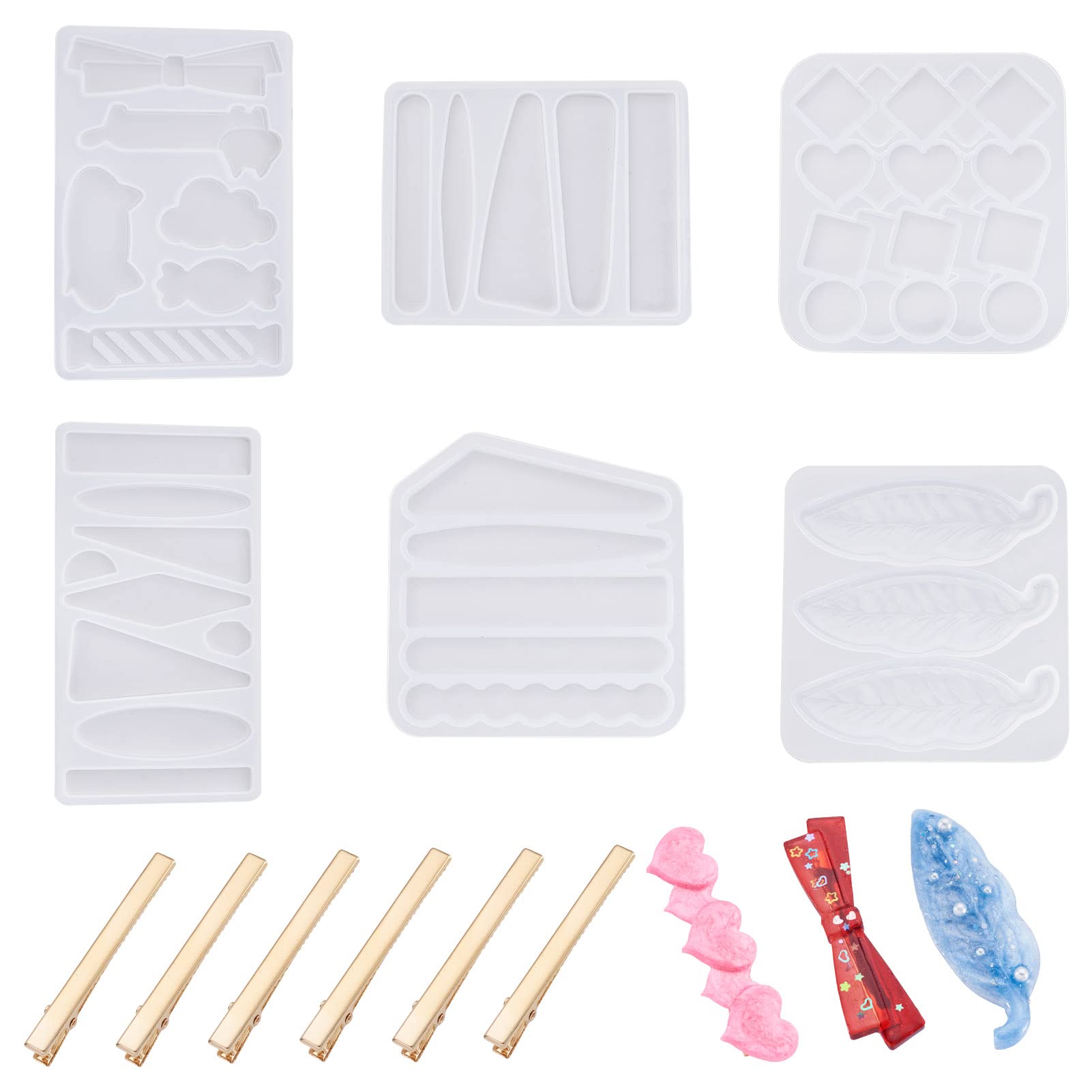 Cheriswelry 6pcs Silicone Molds Hair Clip Resin Casting Molds with 30pcs Hair Clips for DIY Epoxy Resin Craft Jewellery Hair Clip Making โ image 1