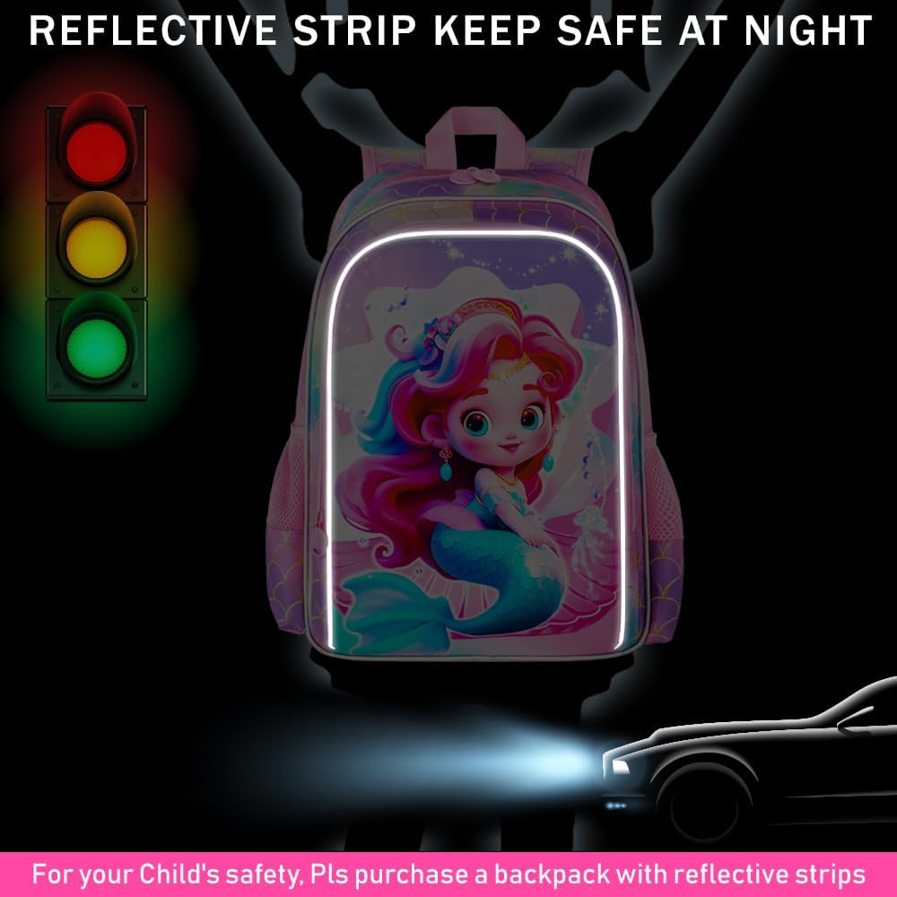 3Pcs Mermaid Backpack for Girls, 16" Kids Bookbag for Elementary Preschool Kindergarten, School Backpacks with Lunch Box(Pink) - Image 4