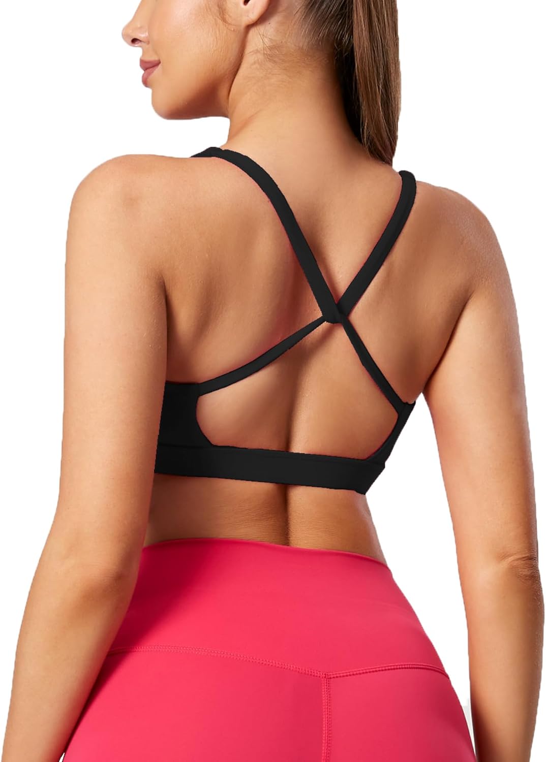 Women's Scoop Neck Padded Sports Bra Criss Cross Back Yoga Bra Fitness Workout Crop Tank Bra, Black - Image 7